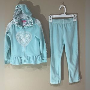 🍁YOUNG HEARTS Girl’s Lace Adorned Hooded Jacket/Pants Set, 5Tu